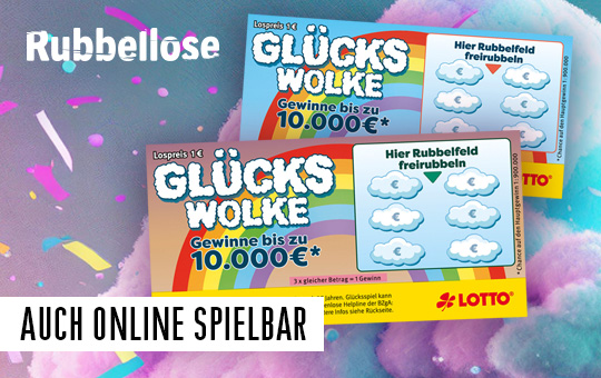 Glücks-Wolke Online-Rubbellos, auch online spielbar, 10.000 € Hauptgewinn