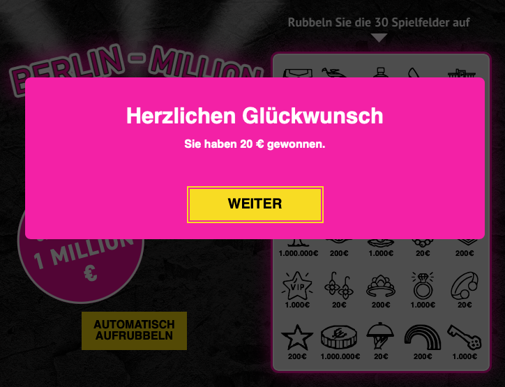 Herzlichen Gl&uuml;ckwunsch, Sie haben 20 &euro; gewonnen? (Beispiel)