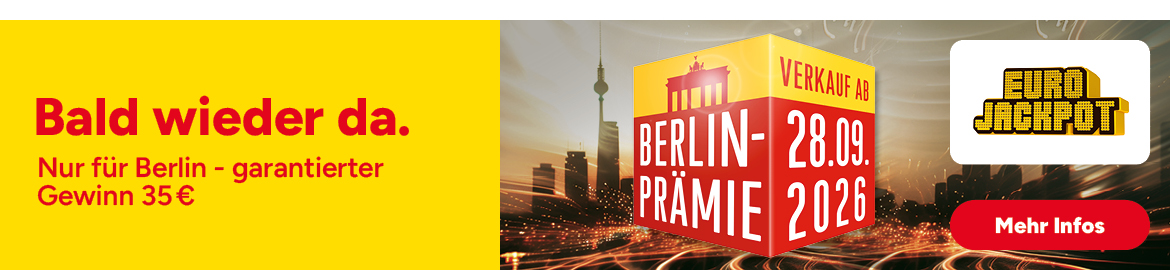 Berlin-Pr&auml;mie Eurojackpot, Verkauf ab 28.09.2026, garantierter Gewinn 35 &euro;