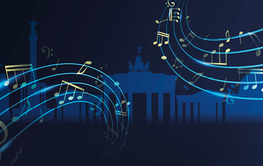 Musiksymbole und Brandenburger Tor als Wahrzeichen von Berlin
