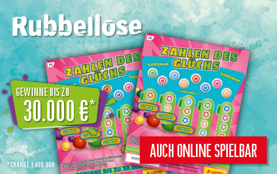 Zahlen des Gl&uuml;cks Rubbellos, Gewinne bis zu 30.000 &euro;, auch online spielbar