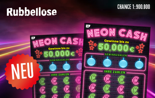 Neon Cash Rubbellos, 50.000 € Hauptgewinn, Chance 1:900.000