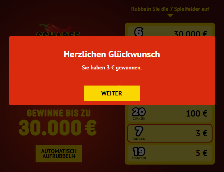 Herzlichen Gl&uuml;ckwunsch, Sie haben 3 &euro; gewonnen (Beispiel)