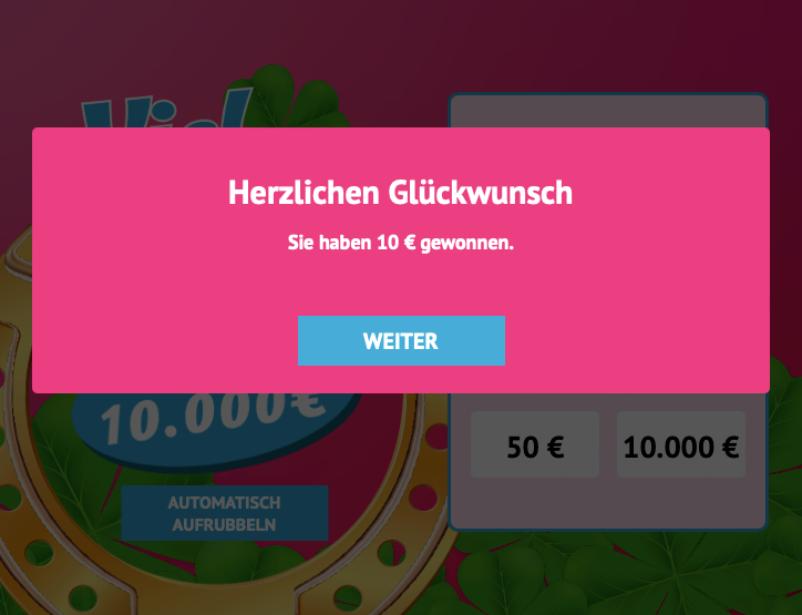 Herzlichen Gl&uuml;ckwunsch, Sie haben 10 &euro; gewonnen (Beispiel)