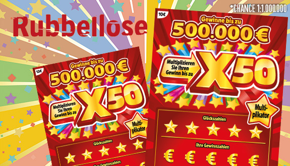 X 50 Rubbellos, Gewinne bis zu 500.000 &euro; (Chance 1:1 Mio.)
