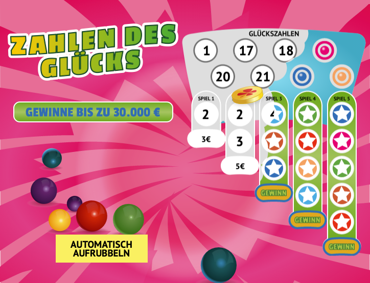 Zahlen des Glücks, aufzurubbelnde Felder