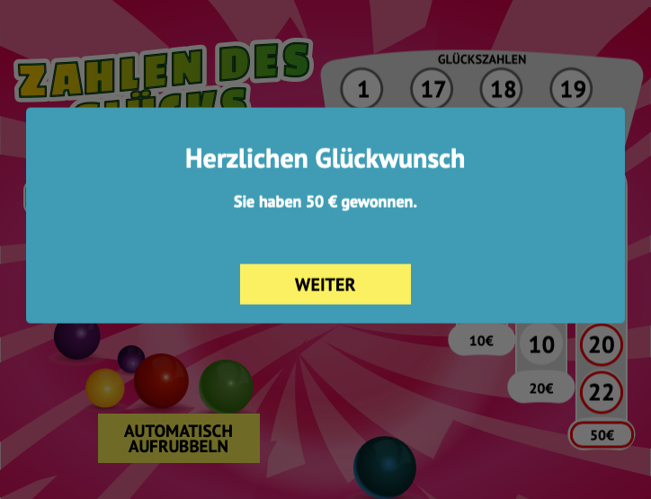 Zahlen des Glücks, Herzlichen Glückwunsch, Sie haben gewonnen, Beispielbild